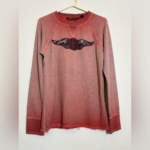 Harley-Davidson Red Ombre Crew Neck distressed Long sleeve Raw‎ Hem motorcycle L